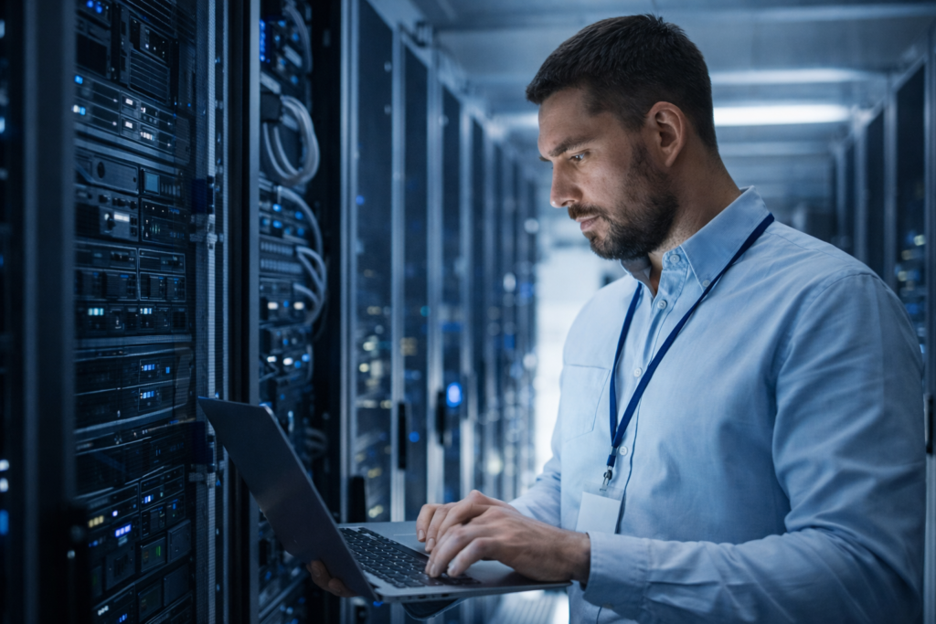 Professionnel IT dans un centre de données